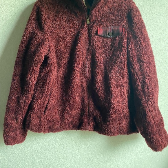 Pendleton Ladies' Fuzzy Sherpa Zip Burgundy Preppy Dark Academia Jacket M - Picture 9 of 16